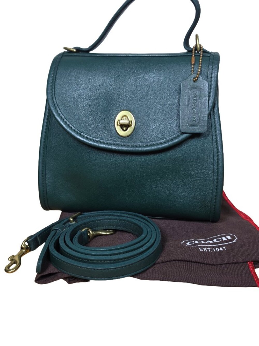 Coach Vintage Regina 9985 Bottle Green Glove Tanned Leather Top Handle Bag